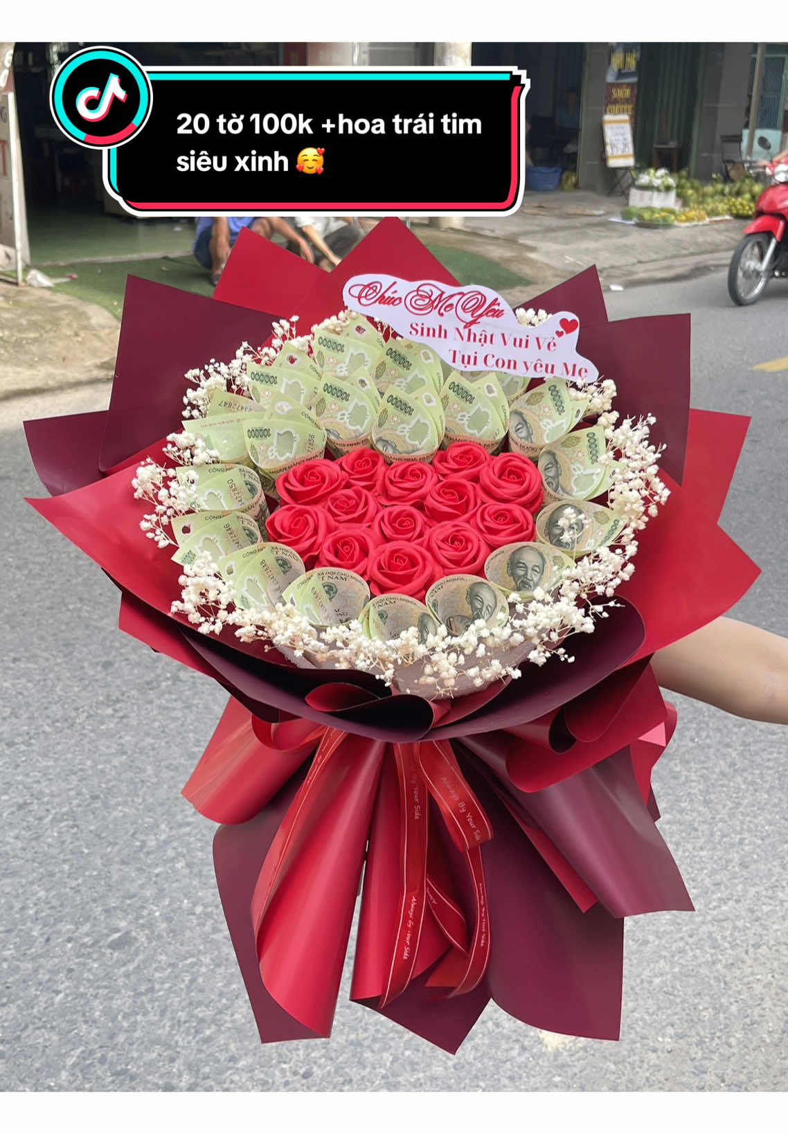 mẫu hoa tiền 20 tờ 100k+hoa trái tim siêu xinh ❤️