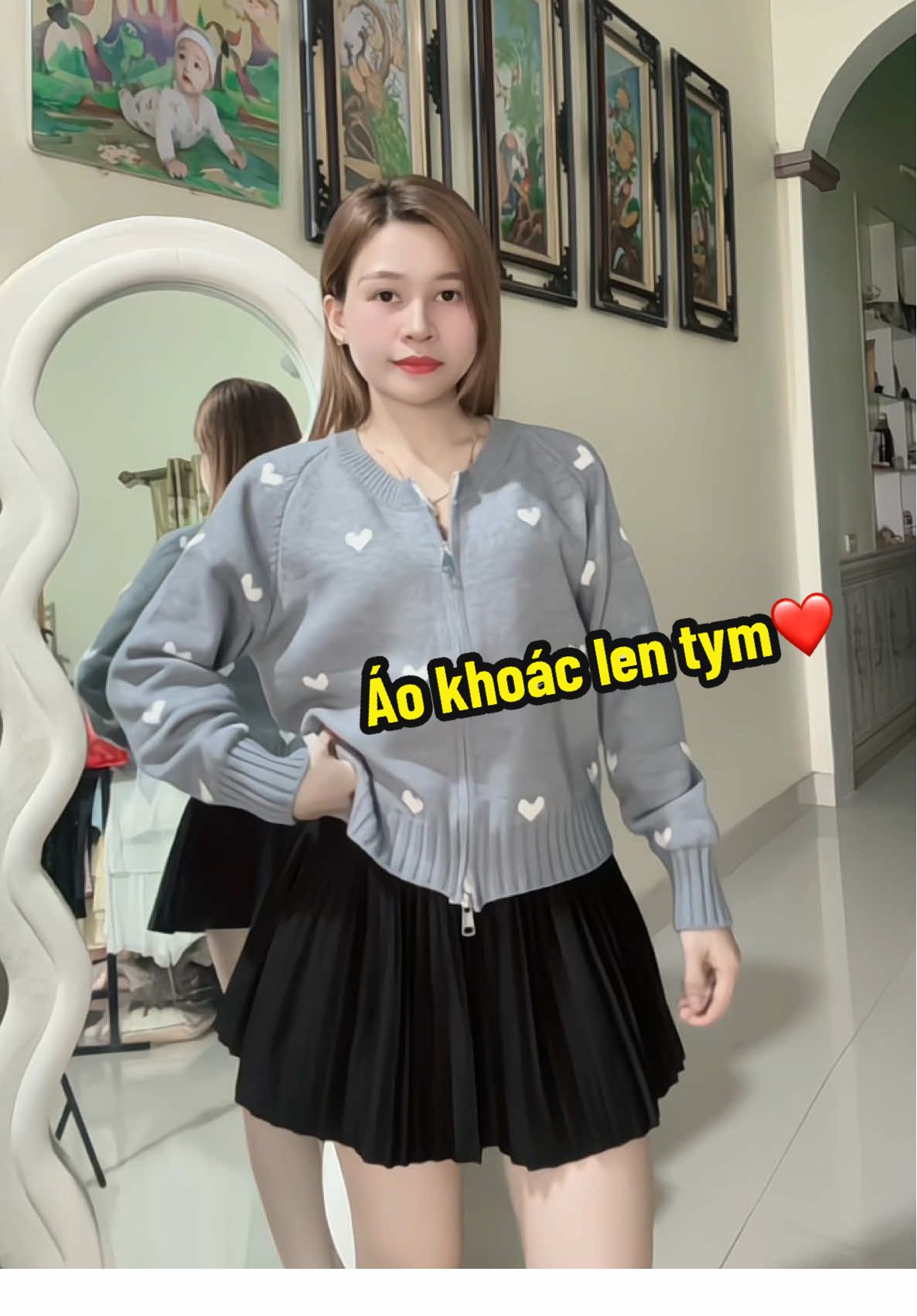 ✅Áo khoác len tim khóa 2 chiều xinh cực #moingaymotoutfit #xuhuong #rials #aolen #aolenquangchau 
