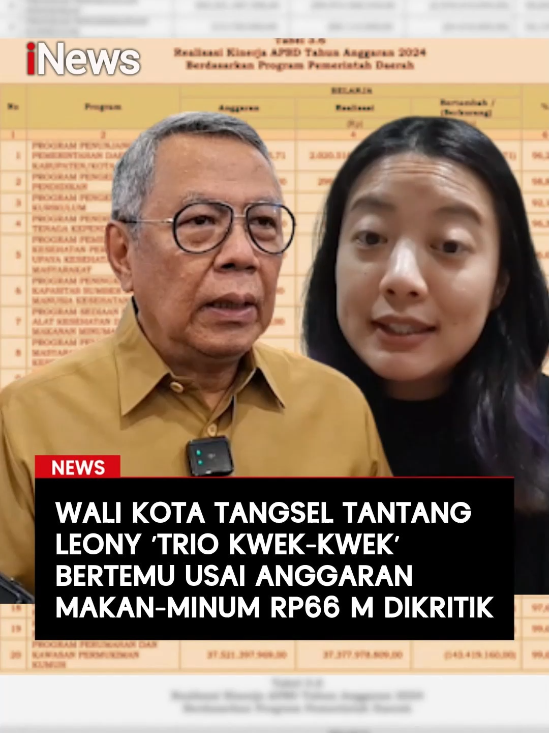 Wali Kota Tangerang Selatan Benyamin Davnie merespons kritikan mantan artis cilik Leony tentang anggaran pemerintah yang dinilai bernilai fantastis di beberapa pos.  Mantan personel Trio Kwek Kwek, Leony Vitria Hartanti merespons undangan dialog yang disampaikan oleh Wali Kota Tangerang Selatan (Tangsel) Benyamin Davnie. Dia mengaku tak sabar menunggu undangan resminya. Hal ini disampaikan Leony setelah mengetahui pernyataan Benyamin membuka opsi berdialog dengan para artis terkait anggaran Pemerintah Kota (Pemkot) Tangsel. Baca selengkapnya di sini:  https://www.inews.id/news/nasional/leony-siap-dialog-dengan-wali-kota-tangsel-minta-warga-lain-juga-dilibatkan #WalikotaTangsel #Leony #TrioKwekKwek #Anggaran #ViralTangerang #BenyaminDavnie