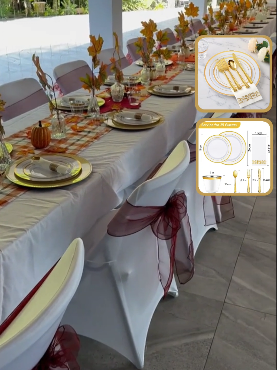 olha este Kit Dourado Luxo Descartável Talheres Conjunto De Pratos  descartaveis. #MesaPostaRéveillon  #FestaDeAnoNovo  #CelebrarComEstilo  #DetalhesDeLuxo 