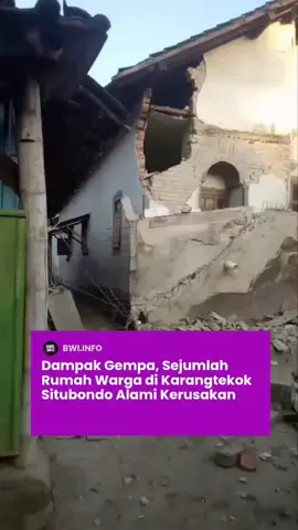 Diinformasikan dampak gempak magnitudo 5,7 yang berpusat di 46 km Timur Laut Banyuwangi yang terjadi pada Kamis sore (25/8/25) pukul 16.04 WIB, sejumlah rumah warga di kawasan Karang Tekok, Situbondo alamat kerusakan. . . 🎥: istimewa #banyuwangi  #situbondo  #baluran  #beritaviral  #gempabumi