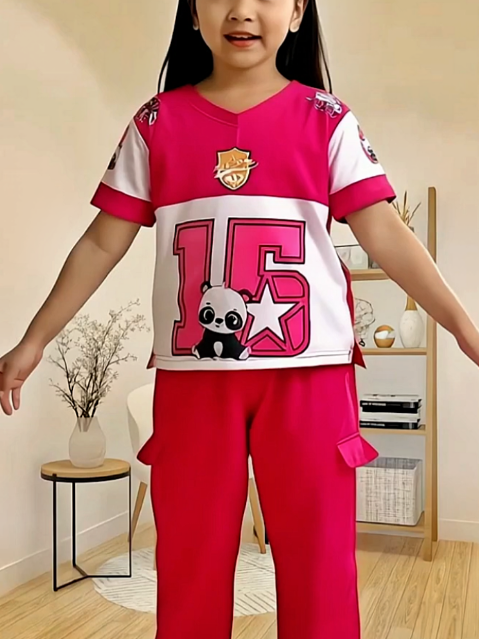 Setelan Celana Cargo Anak Sporty Jersey Printing Gogofashion 871 Bahan Vistaterry  #setelananakperempuan #setelananak #setelanjerseyanak #kaosjerseyanak #promomakangajian 
