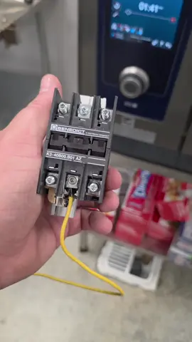 This is why you don’t trim down wire to make it fit. Brand new contactor, less than 2 years old, and it already melted down. 🔥 Why? Because some knucklehead decided “meh, half a wire is probably good enough.” Spoiler: it wasn’t. Instead of just seating the wire properly, they played “let’s make it fit” and cooked this thing like a rotisserie chicken. 🍗 Pulled the wire out, found the hack job, and installed a new contactor. Now the combi oven is back to life and cranking out food instead of smoke. Yellow wire acted as a jumper wire for control voltage until I came back with a contactor.  Lesson of the day: If you can’t install a wire correctly, maybe stick to coloring books instead of electrical work. 🖍️ #FoodserviceRepair #CombiOven #TechFail #DoItRightTheFirstTime