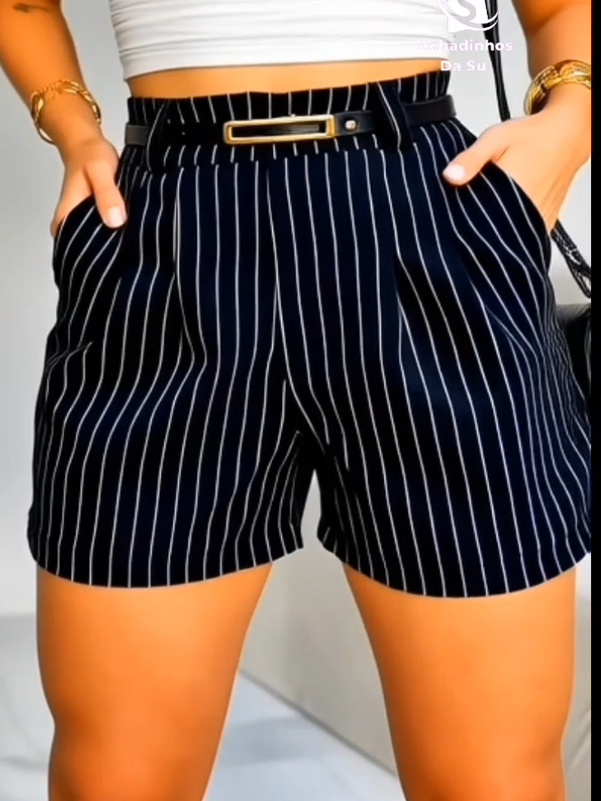 Short de Alfaiataria Feminino Listrada com Cinto #TikTokShop #ParaVocê #ShortAlfaiataria  #ShortFemenino  #LookDoDia 