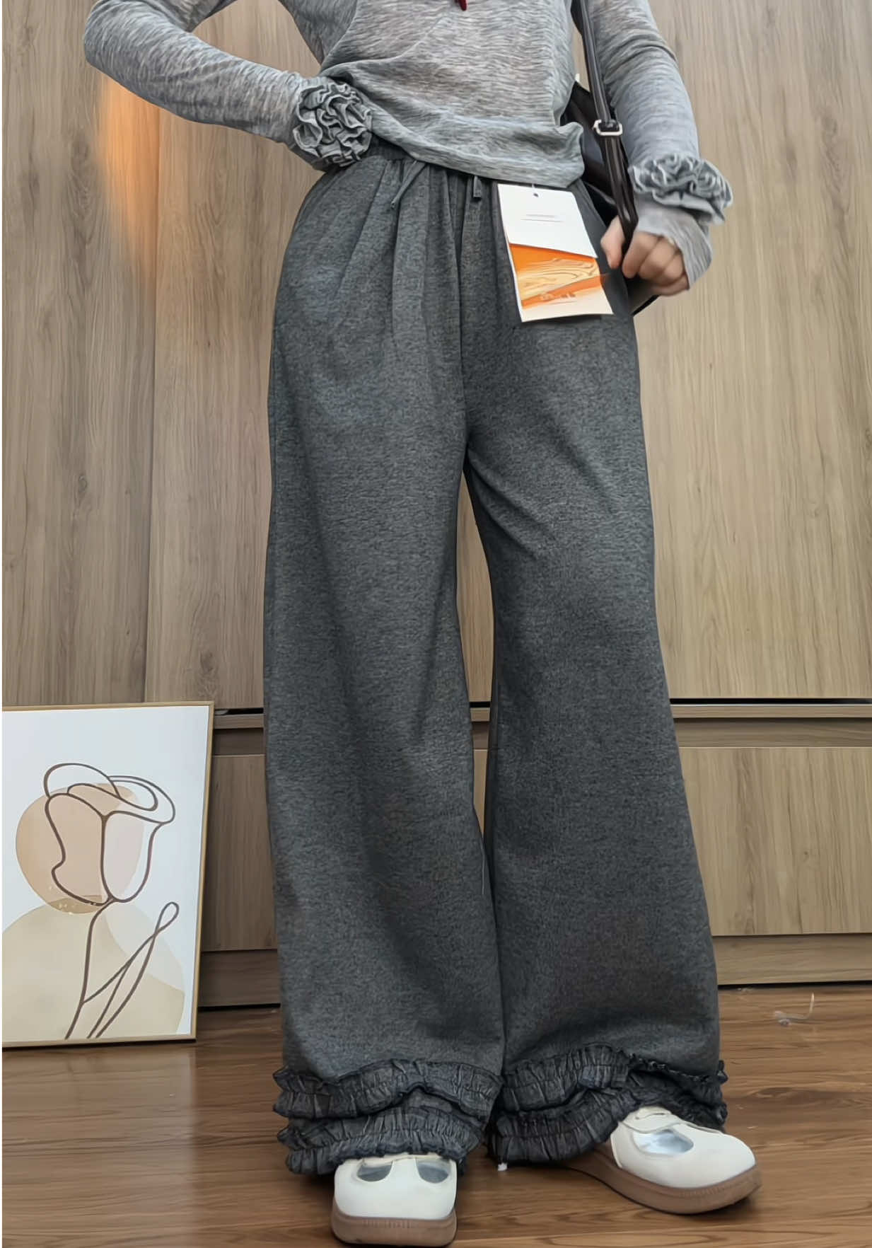 Quần ống xuông len lông thỏ bèo gấu 