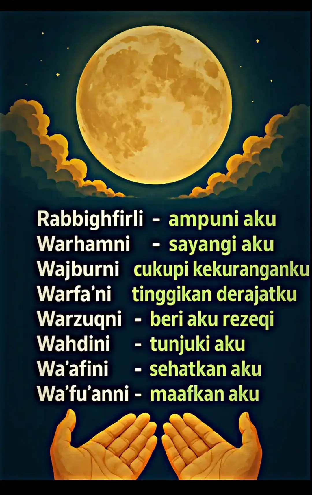 Doa di antara dua sujud dalam salat adalah doa yang sangat penting dan bermakna dalam Islam. Kalimat-kalimatnya pendek namun sarat makna dan mencakup permintaan yang mencakup kebutuhan rohani dan jasmani manusia. Berikut penjelasan dari makna setiap bagian doa tersebut: Doa di Antara Dua Sujud: 
