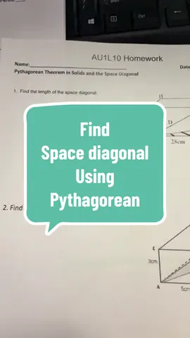 Mastering Geometry: finding space diagonals with the Pythagorean Theorem #geometry #pythagorastheorem #grade8 #LearnOnTikTok #TikTokLearningCampaign 