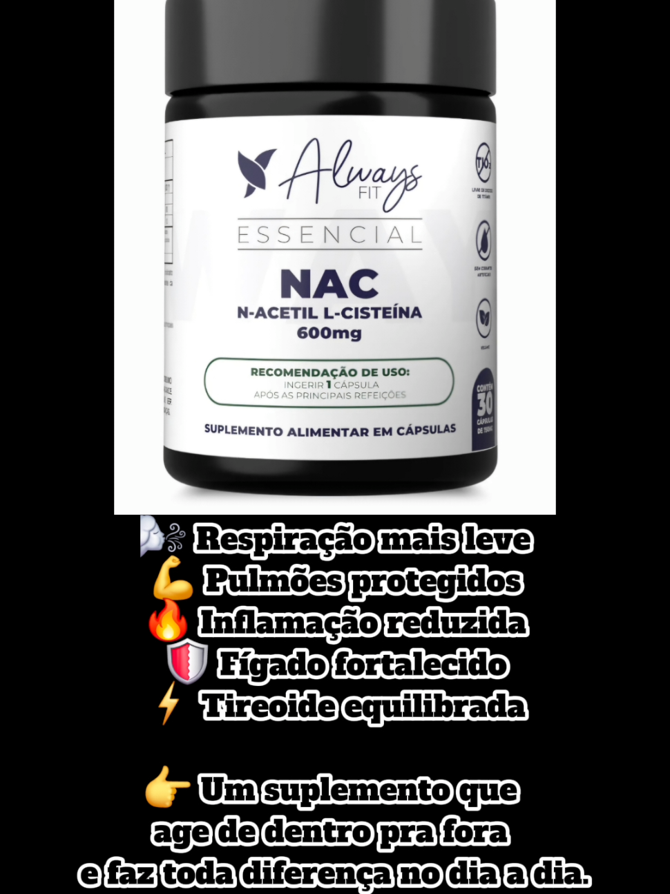 Você sabia disso sobre o NAC da Always Fit? 👇 🧠 Melhora a função cerebral e protege os neurônios 😌 Ajuda no equilíbrio do humor e bem-estar 💥 Combate o estresse oxidativo no corpo todo 🩸 Favorece a circulação e a saúde cardiovascular 💊 Potencializa a ação de outros nutrientes essenciais Tudo isso em um suplemento que realmente faz diferença no dia a dia. 🛒 Clique no carrinho laranja no canto esquerdo e garanta o seu agora! #AlwaysFit #NAC #SaúdeIntegral #Equilíbrio #bemestar 
