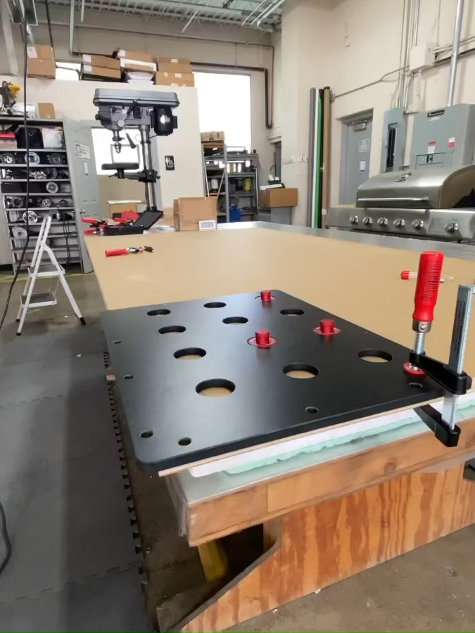 🛠️ Build the workbench you’ve always wanted! The Woodpeckers Hole Boring Jig makes creating your own gridwork worktables fast, accurate, and repeatable. • 📐 DIY gridwork tableswith precision hole placement. • 💎 3/8” thick solid phenolic — rigid, durable, and built for accuracy. • ⚙️ 20mm & ¾” guide bearings included — pick the hole size that fits your shop. • 🗽 Proudly made in Strongsville, Ohio with unmatched precision. 👉 Take control of your shop setup: https://www.woodpeck.com/hole-boring-jig-2019.html #Woodworking #WoodpeckersTools #MadeInUSA #FineWoodworking #WoodshopEssentials #PrecisionTools #Routing