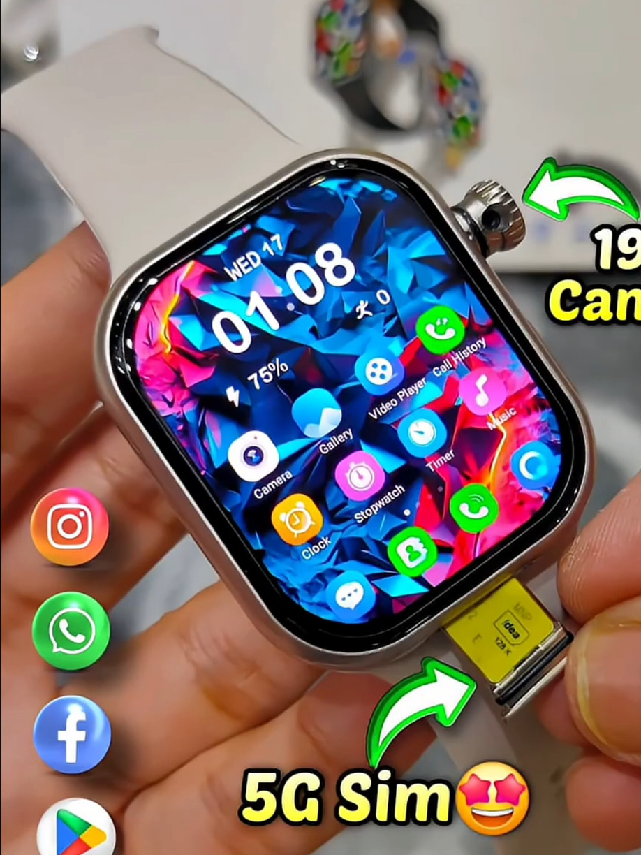 Sim Supported Smart Watch With Multiple Feature And All Working Apps ❤️|| #smartwatch #viral #simwatch #freefire #trendingnow 