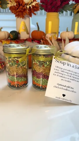 SOUP IN A JAR! 🍜🫙 SAVE & SHARE this easy and festive Fall Gift Idea!! ✨🍁 When the air turns crisp, there’s nothing better than cozying up with a bowl of homemade soup 🥣. This idea is one of my favorites because it’s simple, thoughtful, and always a hit with family and friends💛 Comment - “soup” - I will send you full recipe and instructor s for how to make this! 🎁 A homemade gift that feels personal, cozy, and festive — without taking hours in the kitchen!!!!  💡 Pro tip: Make a bunch at once and keep them on hand for last-minute thank-yous or hostess gifts during the busy fall season. My grandma absolutely loved the idea when we gifted her one this week after my segment!!! 🍂 #fall #fallgift #EasyRecipe #Recipe #craftymom   