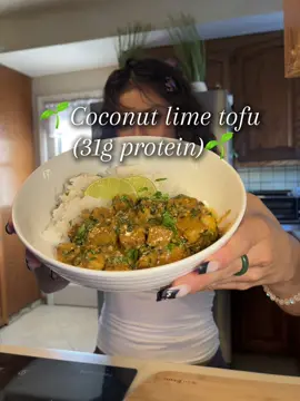 🌱Great weekday high-protein vegan dinner! This meal packs 31g of plant-based protein and came together in 30 minutes. Super flavorful and comforting🧚‍♀️go vegan!!  🌟Ingredients: 158g @bigmountainfoods soy-free tofu 185g @sprouts coconut milk (full fat for creaminess) 1 tbsp reduced sodium soy sauce 1 tbsp minced garlic Seasonings (to taste): Cayenne pepper Garlic powder Onion powder  Smoked paprika  Dried parsley  Cilantro + 1/2 juiced like  Served with (optional) : @traderjoes jasmine rice #highproteinvegan #vegan #vegandinner #plantbasedmeals #plantbasedprotein 