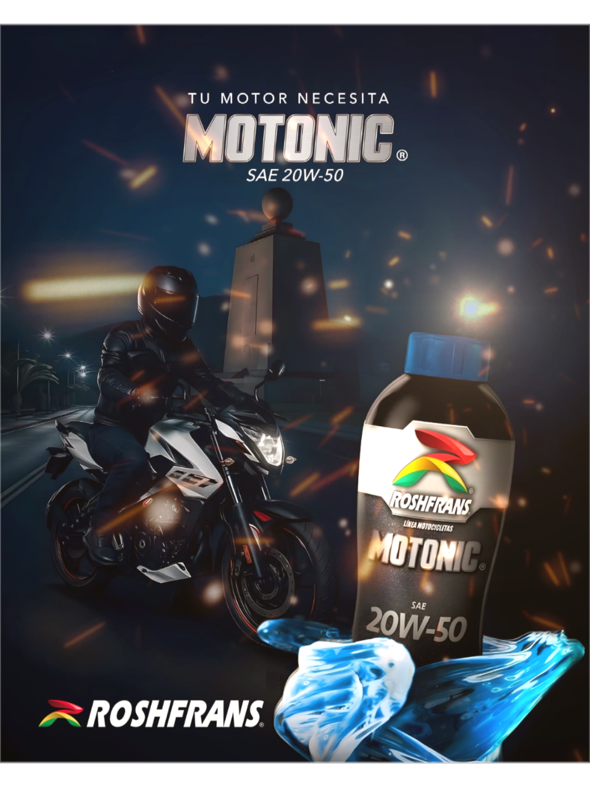 💥 TU MOTO MERECE EL MEJOR CUIDADO 💥 Cuando sales a la carretera, tu motor necesita fuerza, protección y confianza. 🏍️⚡ 🔧 Motonic® SAE 20W-50 de Roshfrans es el aceite diseñado para motociclistas que exigen máximo rendimiento y protección extrema: ✅ Mantiene tu motor limpio y potente ✅ Reduce el desgaste y prolonga su vida útil ✅ Cambios suaves y silenciosos ✅ Mantiene la temperatura ideal incluso en recorridos largos 🚀 Dale a tu moto el impulso que necesita para rendir al máximo en cada kilómetro. 📲 Consíguelo ahora y siente la diferencia desde el primer arranque. #Roshfrans #Motonic #AceiteParaMotos #CuidadoDelMotor #MotosEcuador 