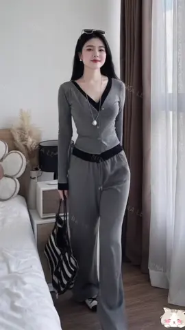 Set dài tay,Bộ dài tay cho Nữ Áo Hai Lớp Cúc Cài size 40-62 kg quần xuông ống rộng cạp chun co dãn mặc thoải mái #xuhuong  #quanaonuhottrend  #quanaothudong 