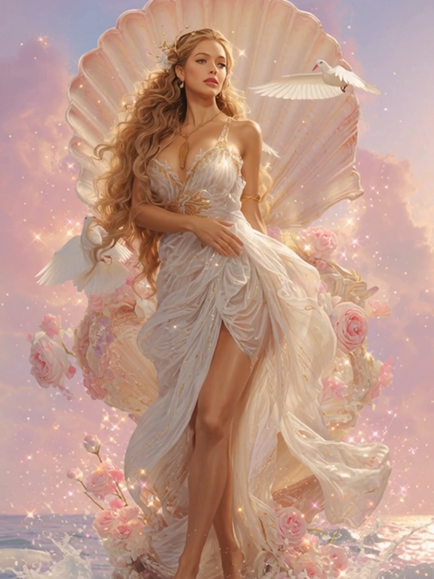 🕊️✨ Aphrodite — goddess of love, beauty, and desire. Born from the foam of the sea, she rose in divine radiance, worshiped as the embodiment of charm and passion. 🌊 In Roman mythology, Aphrodite is known as Venus, the goddess of love, beauty, desire, and fertility.♀️✨ Though married to Hephaestus, her heart belonged to passion — especially to Ares, god of war. And it was Aphrodite who promised Paris the love of Helen, sparking the Trojan War. 💫🔥 Even now, her name whispers the eternal truth: beauty and love move the world. She is known in two forms: ✨ Aphrodite Urania — of divine love. 💕 Aphrodite Pandemos — of earthly desire. Symbols of her power: the dove, rose, seashell, and swan. #ai #aphrodite #venus #fyp #mythology
