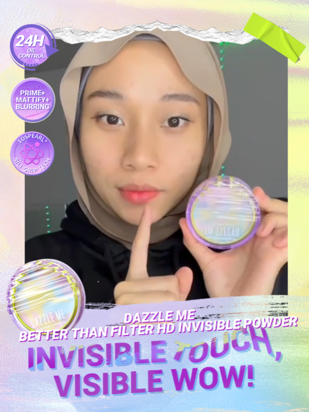 Invisible Powder ni betul2 buat kulit berminyak jadi invisible! hilang terus ye minyak2 !! memang wajib try!😍😍 #DazzleMeMY #tiktokmalaysia #fypシ #hdinvisiblepowder #invisiblepowder