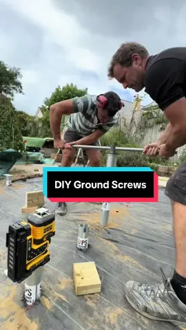 DIY Ground Screws 16 Screws 750mm long installed in 2.6 Hours, made easier with @DEWALT® UK & ROI Laser Level. No digging or concrete need, comment if you want link with 10% Discount  #groundscrew #garden #decking #gardenroom #carpenter 