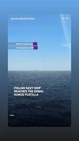 Video footage taken by MEE journalist Mathilda Mallinson aboard the lead ship of the Global Sumud Flotilla shows an Italian navy ship near the fleet in the Mediterranean Sea. Italian Defence Minister Guido Crosetto said on Thursday that a second naval frigate will be deployed to support the Flotilla after it came under at least 13 drone attacks since the late hours of Tuesday. Spanish Prime Minister Pedro Sanchez said on Wednesday that Spain would also be sending a navy ship to assist the flotilla. #repost @middleeasteye