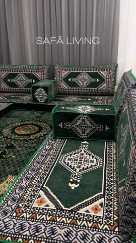 Classic green with a touch of gold — elegance that never fades. Visit us in-store or message us to order.  📍1891 Kennedy Rd, Unit 2 Scarborough, ON M1P 2L9 📞 Contact • WhatsApp: +1 (437) 887-1788 🕒 Open daily: 11 AM – 9 PM 📦 Shipping available across Canada and internationally. #safaliving #homedecor #interiordesign #majlisstyle #fyp 