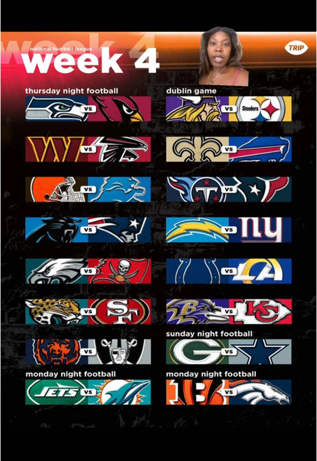 Here’s my Week 4 Picks/Predictions. Who’s waking up to see the early morning Dublin game? #nfl #nflweek4 #nflweek4picks #nflpicks #nflweeklypicks #nflweeklypredictions #fyp #violetthevixen #greenscreen 