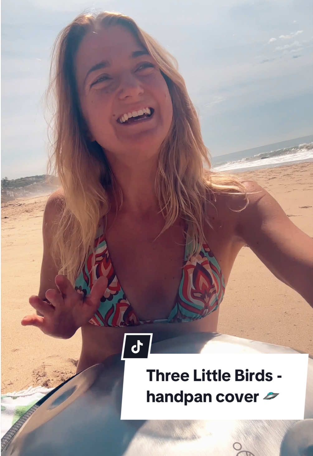 just a girl with her ufo on the beach trying to spread a little joy. ✨✌️🛸 . #handpanmusic #handpan #threelittlebirds #bobmarley #spreadpositivity 