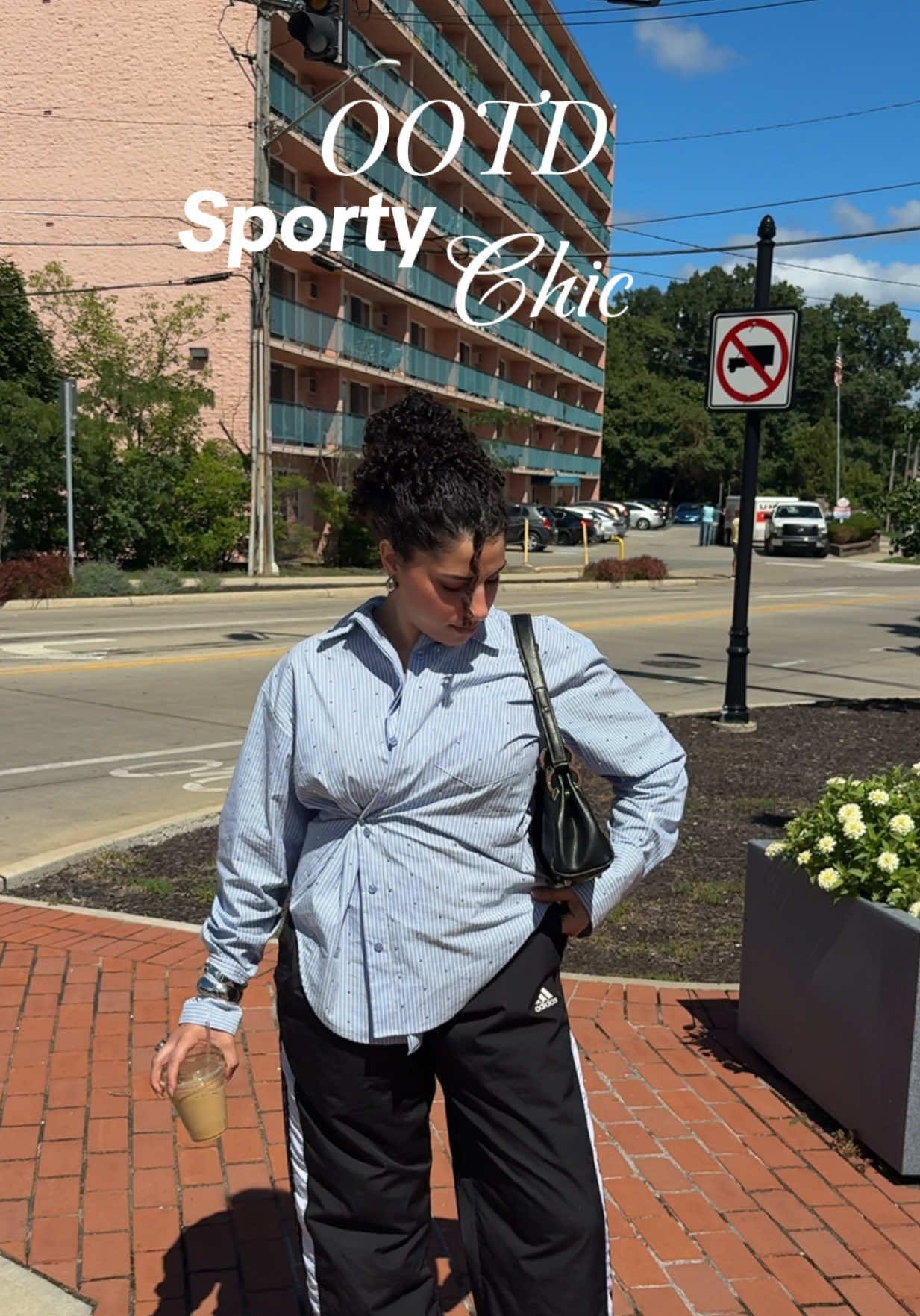 Sporty Chic OOTD ⚽️🎩 #sporty #chic #fashion #curlyhair #outfitinspo #falloutfitinspo #falloutfitideas #buttondownshirt #buttondownhack #trackpants #pointeshoes #coffeeshop #outfitvideo #naturallycurlyhair #curlyhairstyles #cleveland #fashioninspo #microinfluencer 