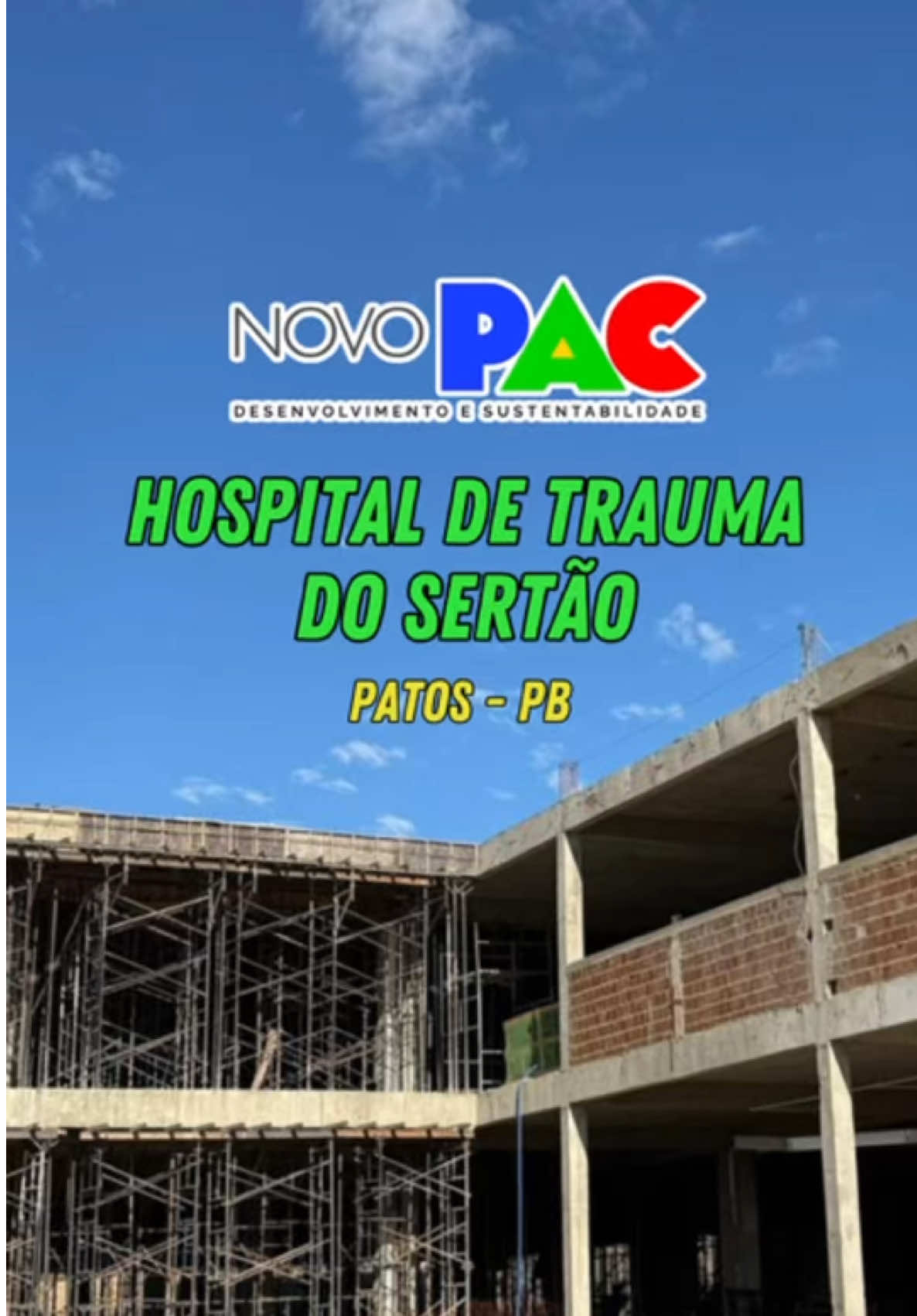 🚑✨ Mais saúde e dignidade para o Sertão! 🏥 Em Patos (PB), o @govbr está construindo o Hospital de Trauma do Sertão, um marco histórico para a região. Integrando o Novo PAC, o investimento de R$ 150 milhões vai garantir atendimento de média e alta complexidade sem que a população precise se deslocar para outras cidades. Com 245 leitos, centro de imagem, UTI adulta e pediátrica, Unidade de Queimados, enfermarias especializadas e até heliponto, a nova unidade será referência em saúde, regionalização e cuidado.  #NovoPAC #GovernoDoBrasil