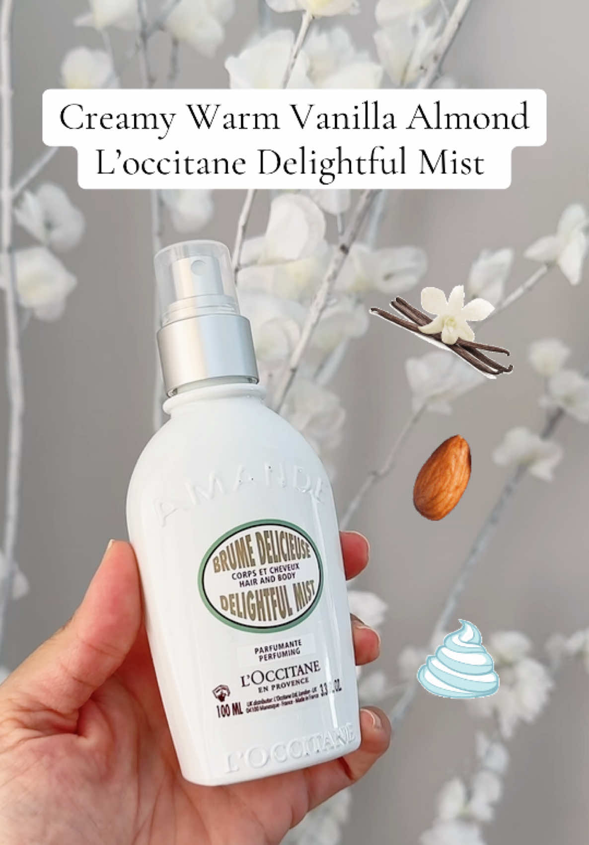 ✨ This is almond perfection in a bottle ✨ Creamy, warm, and oh so delicious — the vanilla and sweet almond swirl together like a milky dessert with just the right amount of nuttiness. I can’t get over how luxurious this smells on both hair and body. The fact that it comes in a luxe glass bottle makes it feel extra high-end every time you spray it. If you’ve been hunting for the best almond scent, L’Occitane nailed it. High-end, creamy, bougie delicious. 🤍🌰🍦#loccitane #bodymist #perfume #gourmand #gourmandperfume 