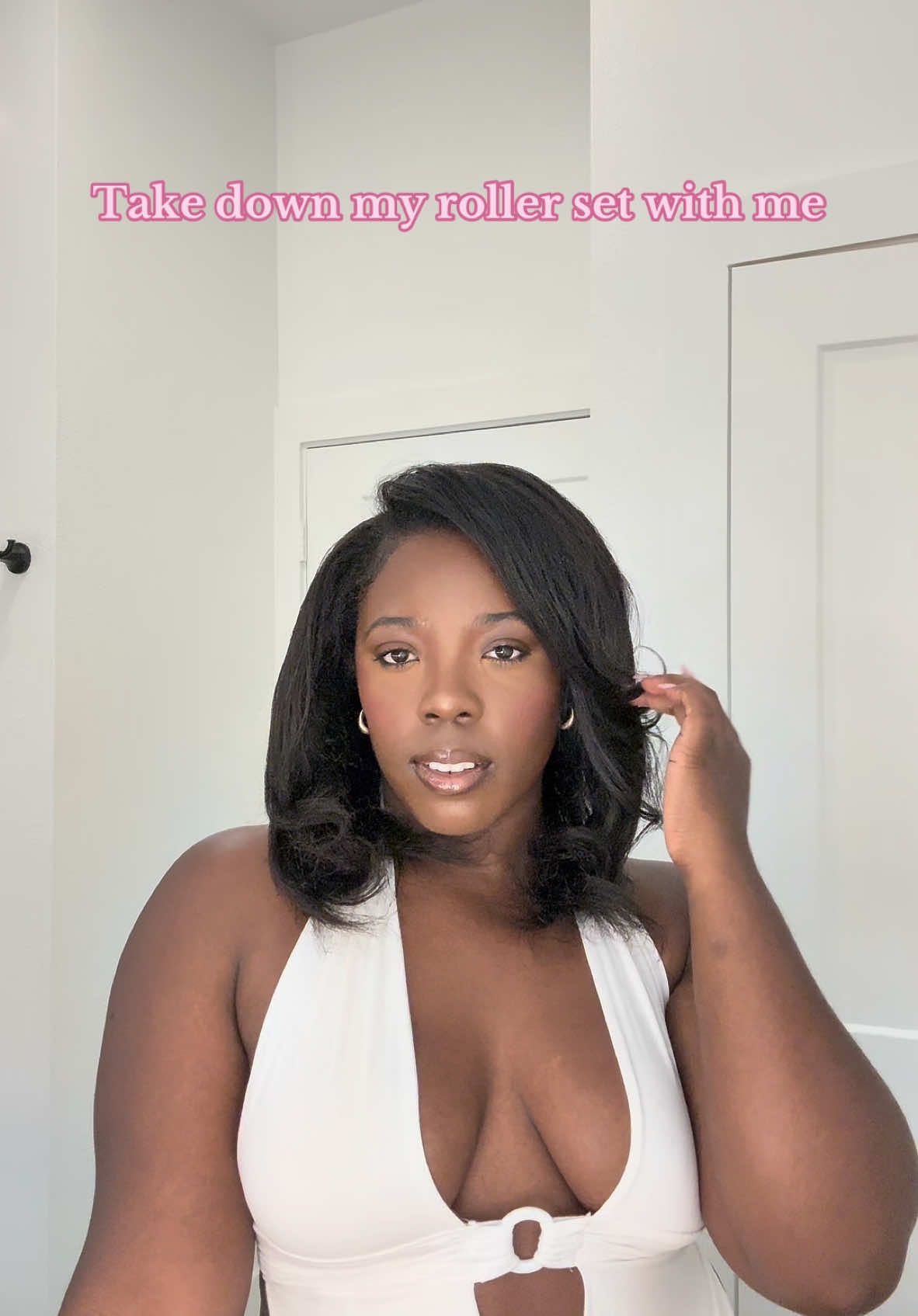 Take down my rollerset with me🩷 this was my first time and i absolutely loved the results. Definitely doing it again! #fyp #hairrollers #naturalhair #silkpress #velcrorollers #shorthair #90sblowout #hairstyle #blackgirlhair #naturalhairstyles #hairtutorial #rollersetcurls 