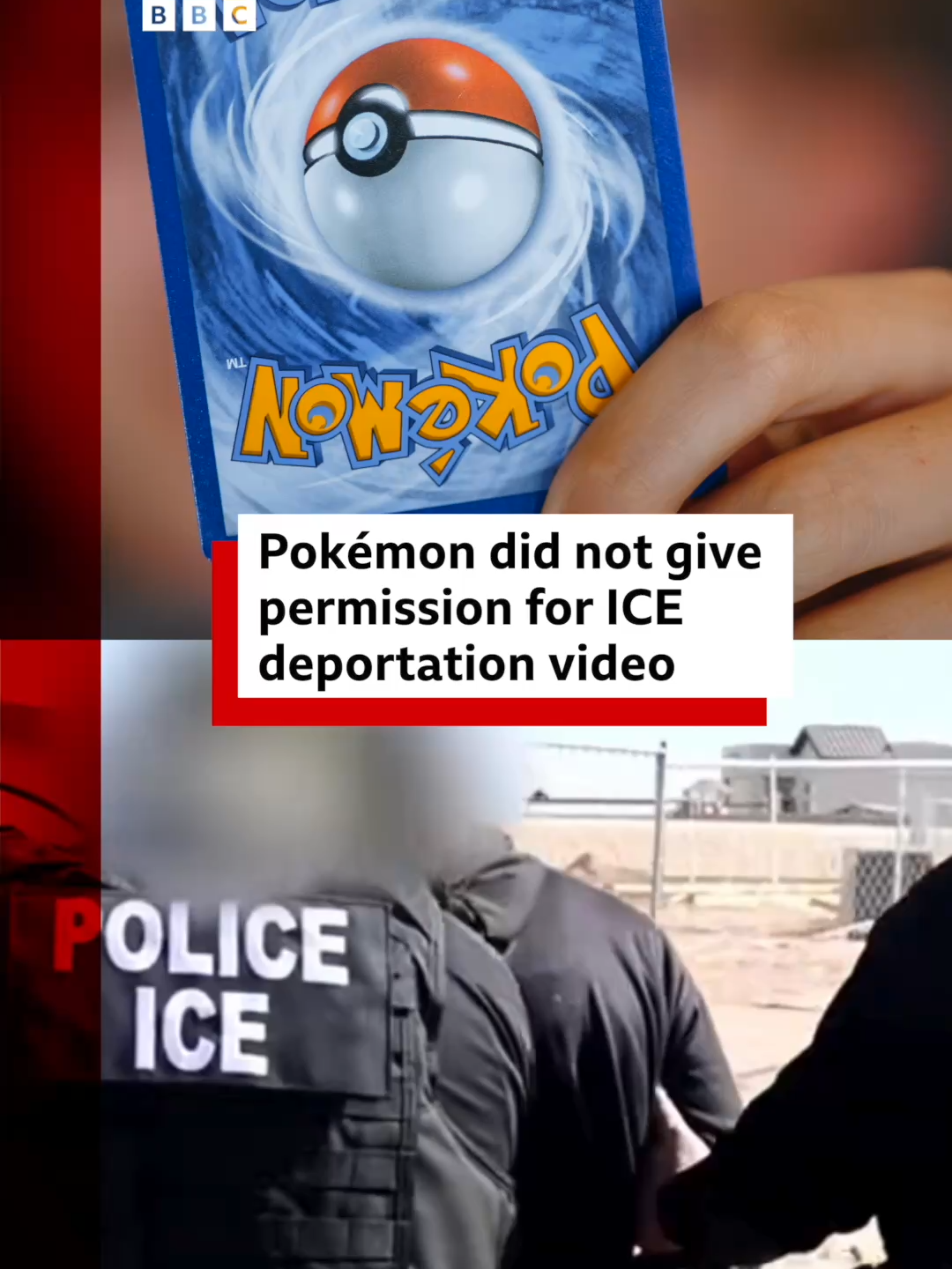 Pokémon has said it did not give permission for the use of its theme song and other footage to be used in an ICE deportation raid video posted by the US government. #ICE #Pokemon #TheWhiteHouse #DHS #USNews #BBCNews