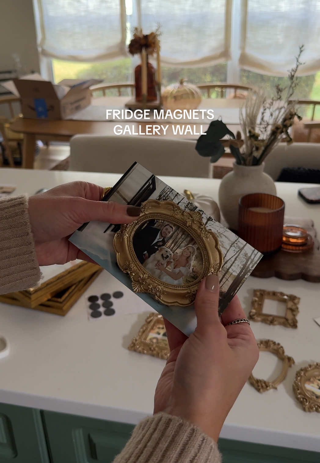 how i made my vintage gold frame gallery wall fridge magnets ✨🪞 linked in my Amazon storefront! #amazonhome #fridgemagnets #DIY #pictureframes #vintage 