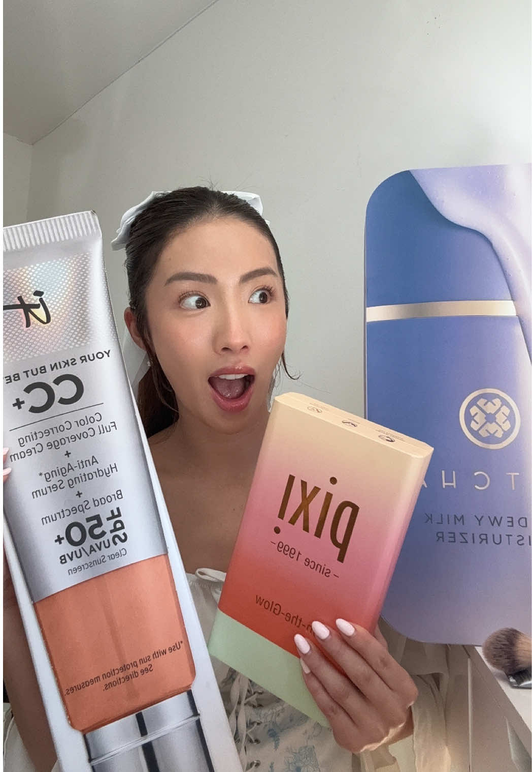 GRWM using giant products 🎀 @SkinCeuticals @Tatcha US @IT Cosmetics @Hourglass Cosmetics @Pixi Beauty @Clinique 