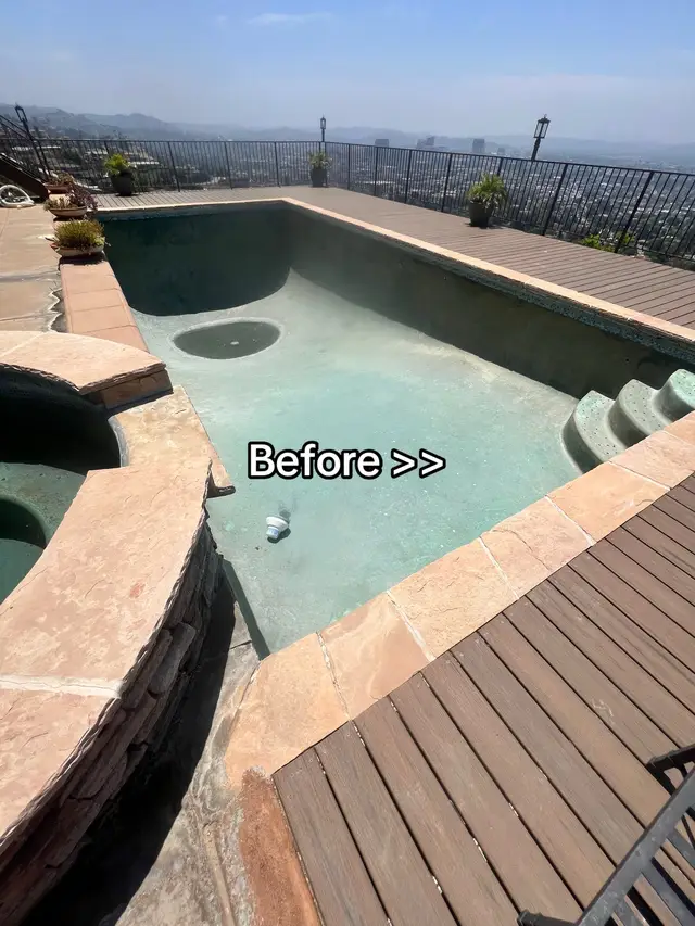 Check out this pool & spa replaster ✅ We also extended the pool steps. #premierpoolplastering #fyp #downtownla #pool 