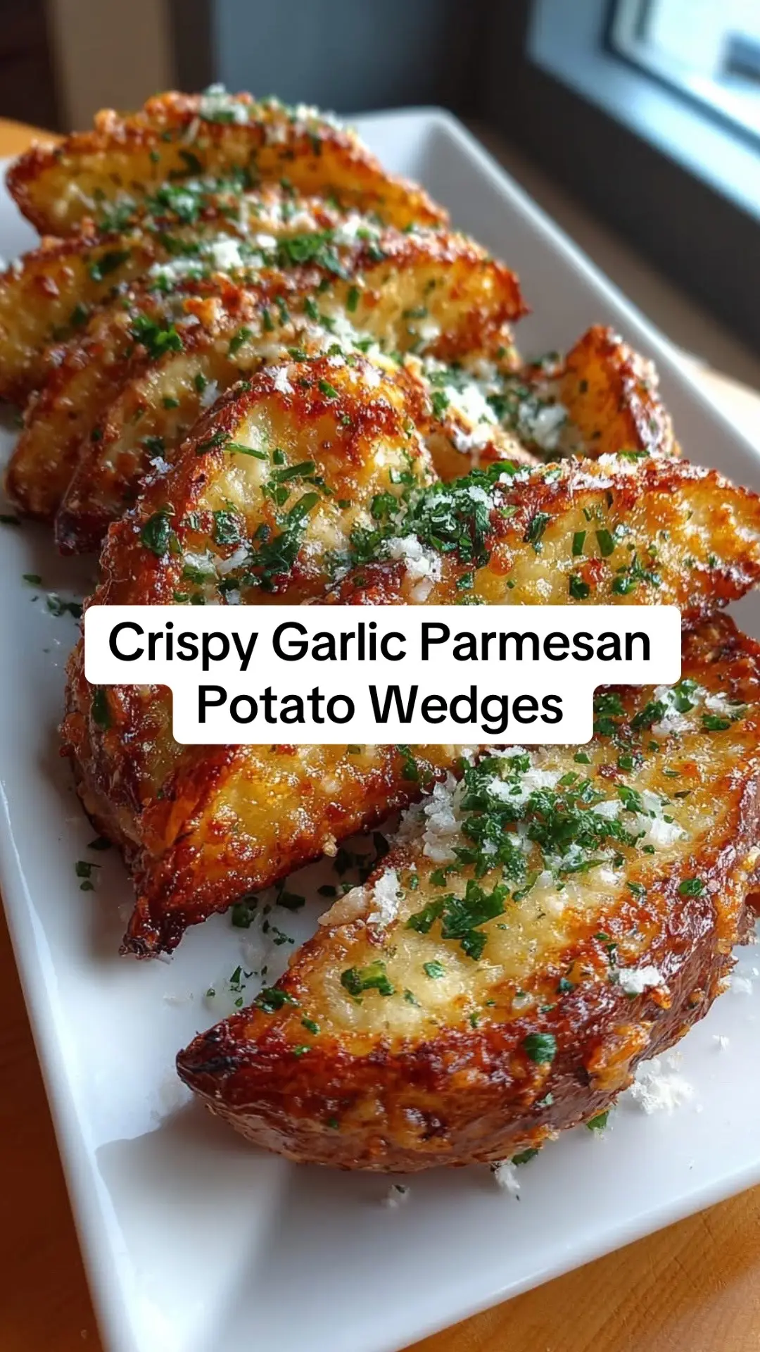 Crispy Garlic Parmesan Potato Wedges 🥔🧄🧀 🛒 Ingredients: 4 large russet potatoes, washed and cut into wedges 3 tbsp olive oil 1 tsp garlic powder 1 tsp onion powder 1 tsp paprika 1/2 tsp dried oregano (optional) 1/2 tsp salt 1/4 tsp black pepper 1/2 cup grated Parmesan cheese 2 tbsp fresh parsley, chopped (for garnish) 👩‍🍳 Directions: Preheat oven to 400°F (200°C). Line a baking sheet with parchment paper. Season potatoes: In a large bowl, toss wedges with olive oil, garlic powder, onion powder, paprika, oregano, salt, and pepper until evenly coated. Coat with cheese: Add Parmesan cheese and toss again. Arrange & bake: Spread wedges in a single layer on the baking sheet. Bake for 35–40 minutes, flipping halfway, until golden brown and crispy. Garnish & serve: Sprinkle with parsley and serve with ranch or marinara sauce for dipping.