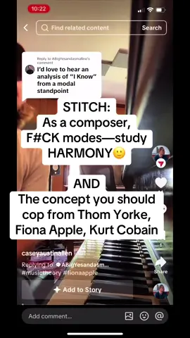 Thanks to @caseyaustinallen  for the spirited debate. Go check him out. He’s a much better singer than I am haha. #musictheory #songwriting #fionaapple #modes #musictheorytiktok 
