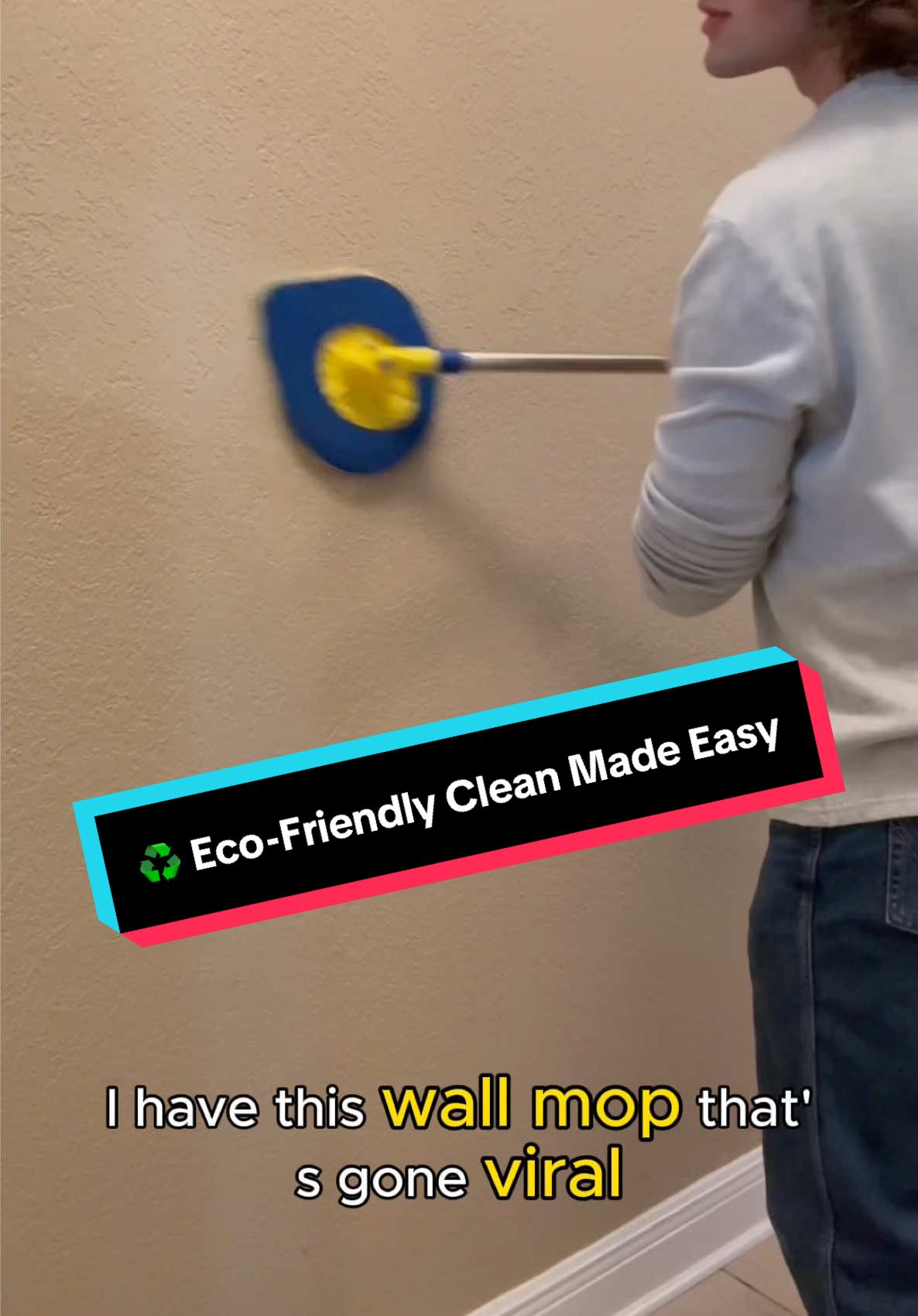 This Mop Cleans EVERYTHING! 🧼✨  Walls, baseboards, cars, glass doors—you name it, this tool handles it. The reusable pads keep it eco-friendly ♻️, and the long handle makes even high spots easy.  👉 Try it once, and you’ll never clean the same way again. #WallCleaningHack #CleanTok #HealthierHome #BaseboardCleaning