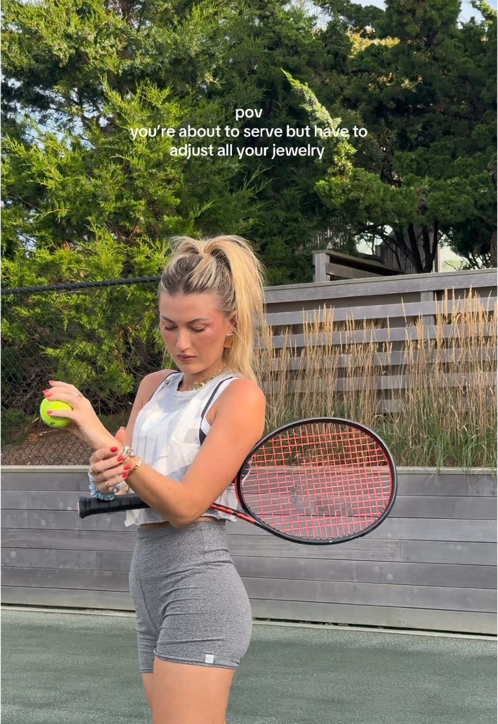 this entire process takes a solid 45 seconds everytime.. but I refuse to play without them #tennisplayer #tenniscourt #jewlery 