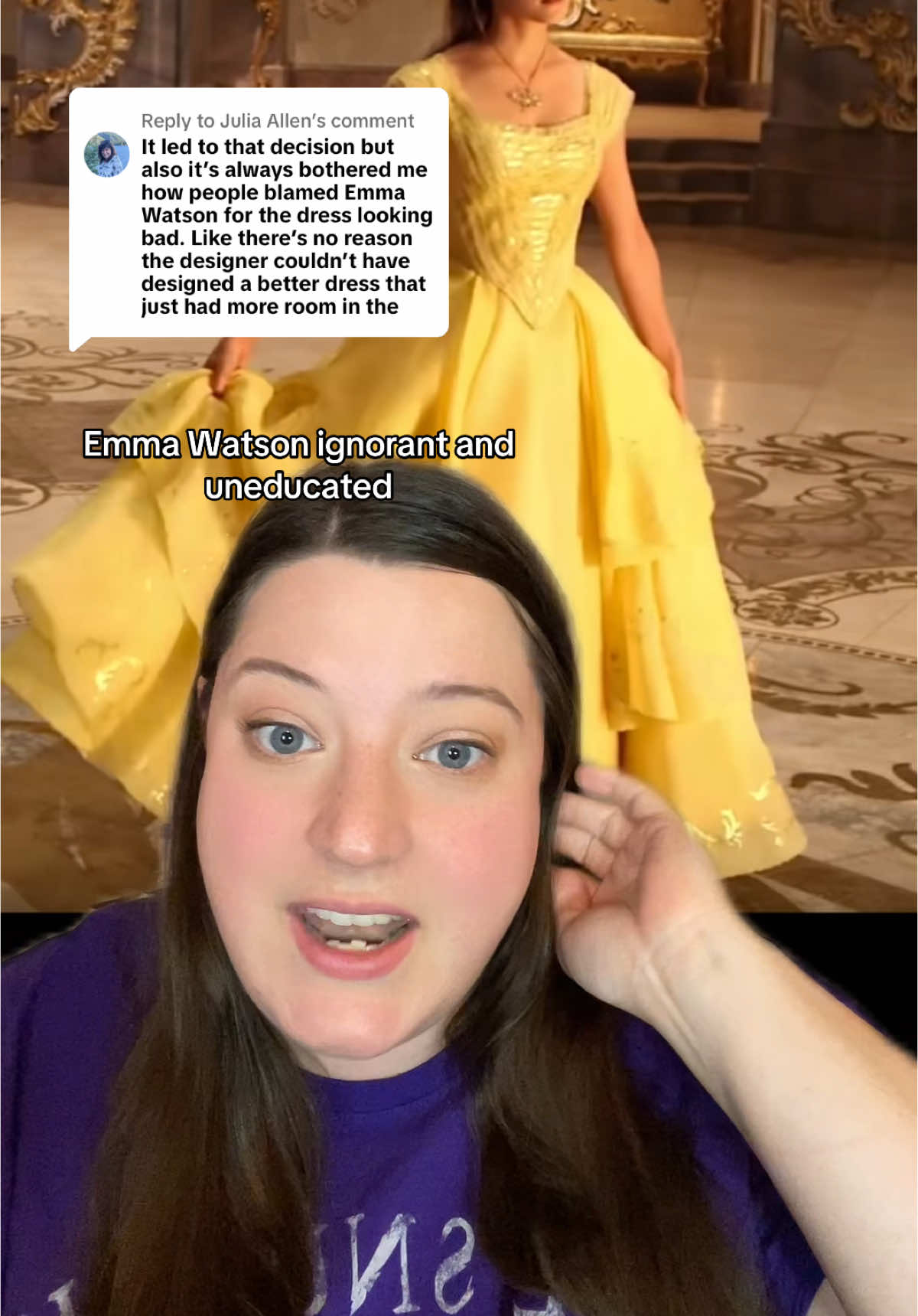 Replying to @Julia Allen I watched actual conspiracy theories form about her behind the scenes actions form before my very eyes #emmawatson #beautyandthebeast #belle #corset #historicaldress #greenscreen 