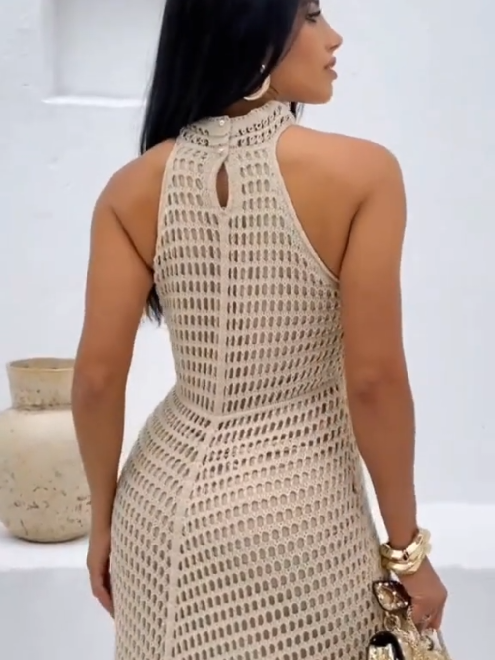 Vestido Feminino  Rendado Tricô Estilo Crochê Forrado com Botões Elegante #vestidotricomodal #vestidofeminino #vestidocrochet #vestidotrico #vestidoelegante 
