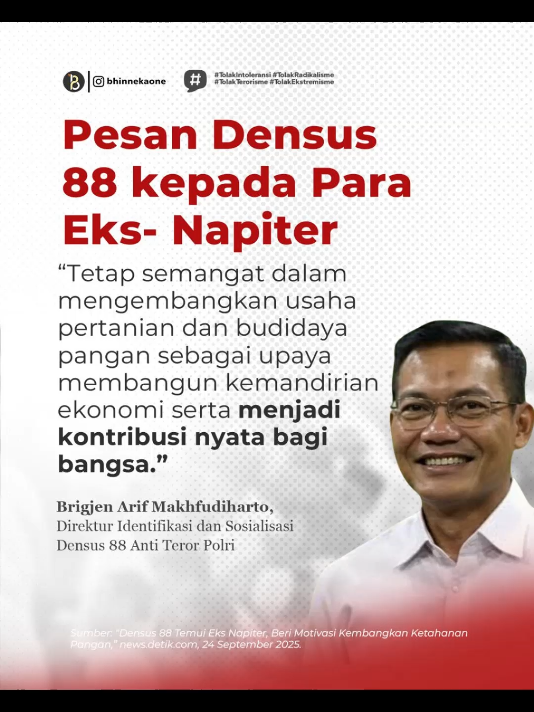 Tetap semangat dalam mengembangkan usaha pertanian dan budidaya pangan sebagai upaya membangun kemandirian ekonomi serta menjadi kontribusi nyata bagi bangsa.