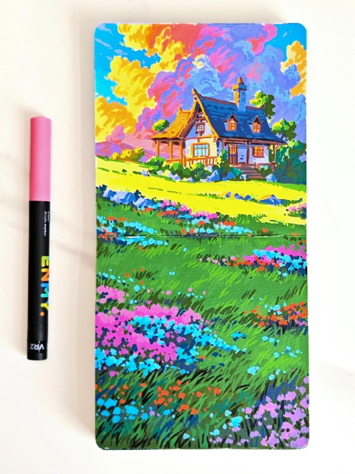 ENMY｜Cottage #enmy #enmyblackbox #drawwithme #traditionalart #ghibli #fyp #acrylicpainting