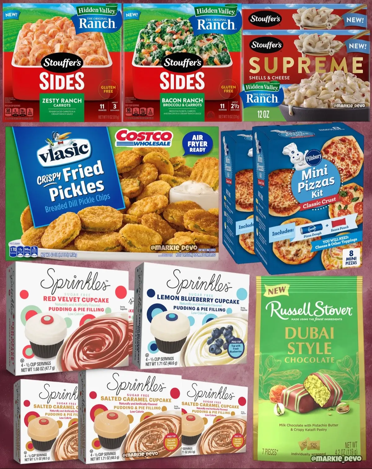 I’m here for the fried pickles!🤌🏻😅 New goods you can find in-stores and heading to stores. -Stouffer’s Sides X Hidden Valley Ranch Zesty Ranch Carrots and Bacon Ranch Broccoli & Carrots. -Stouffer’s Supreme X Hidden Valley Ranch Shells & Cheese with Ranch (All spotted at Walmart) -Vlasic Crispy Fried Pickles::Breaded Dill Pickle Chips (Spotted at Costco) -Pillsbury Mini Pizzas Kit (Classic Crust) (Spotted at Walmart) -Sprinkles Sugar Free Pudding & Pie Filling:: Red Velvet Cupcake, Lemon Blueberry Cupcake, Salted Caramel Cupcake  (It will hit Amazon soon and major retailers nationwide) -Russell Stover Dubai Style Chocolate (Spotted at Walgreens) (News/Image:: @stouffers , @pillsbury , @costco , @sprinklescupcakes / @jelsertco , @russellstoverus (Thanks Felicity for the in-store find.✊🏻) Need any👇🏻 #food #FoodTok #foodtiktok #Foodie #snacks 