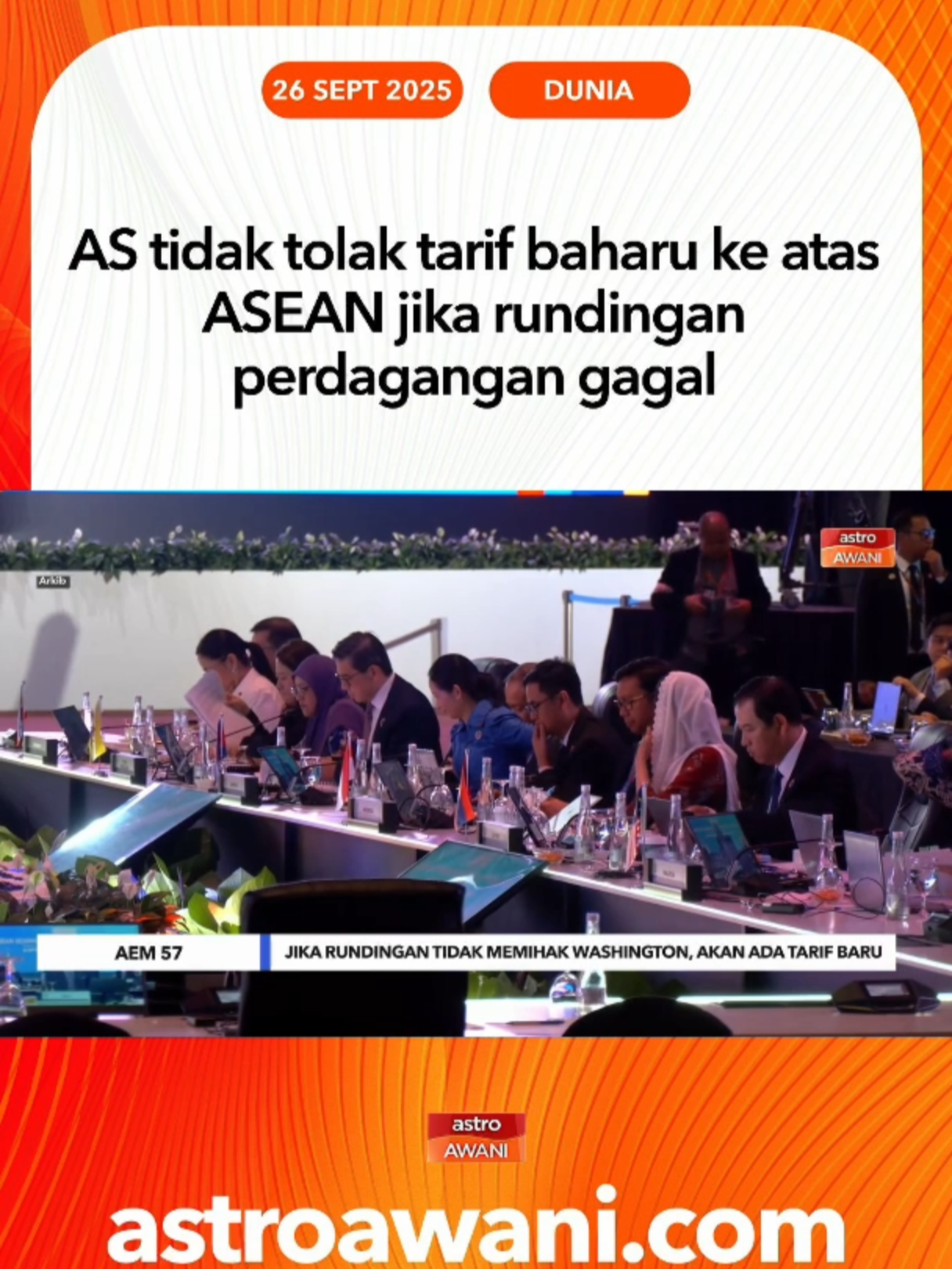 Wakil Perdagangan AS, Jamieson Greer, memberi amaran bahawa tarif baharu ke atas negara ASEAN kekal sebagai kemungkinan jika rundingan perdagangan tidak mencapai hasil yang memuaskan Washington. Fokus semasa adalah pada rundingan dan isu halangan bukan tarif. #NiagaAWANI #AWANInews