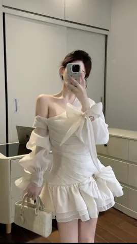 Váy Tơ Lệch Vai Tiểu Thư Thiết Kế Đính Nơ Eo,Xòe Tầng Nhẹ Nhàng #tramy2clothing #vaythietke #damthietke #xuhuong 