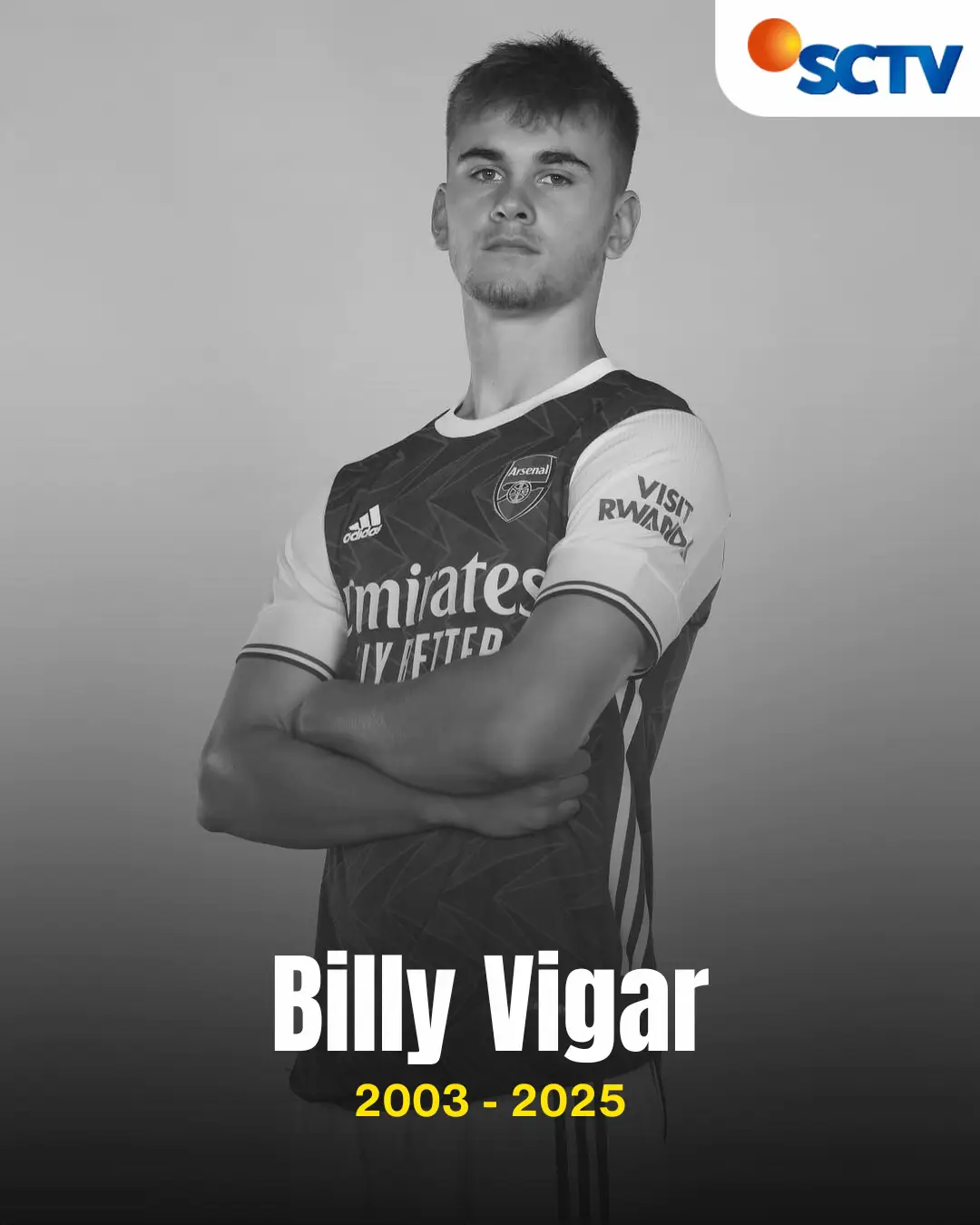 Turut berduka cita, atas meninggalnya mantan pemain akademi Arsenal, Billy Vigar, di usia 21 tahun. 🙏🖤 Ia berpulang setelah mengalami cedera otak serius saat memperkuat Chichester City akhir pekan lalu.🕊️ #SCTVSports #NewsSCTVSport 