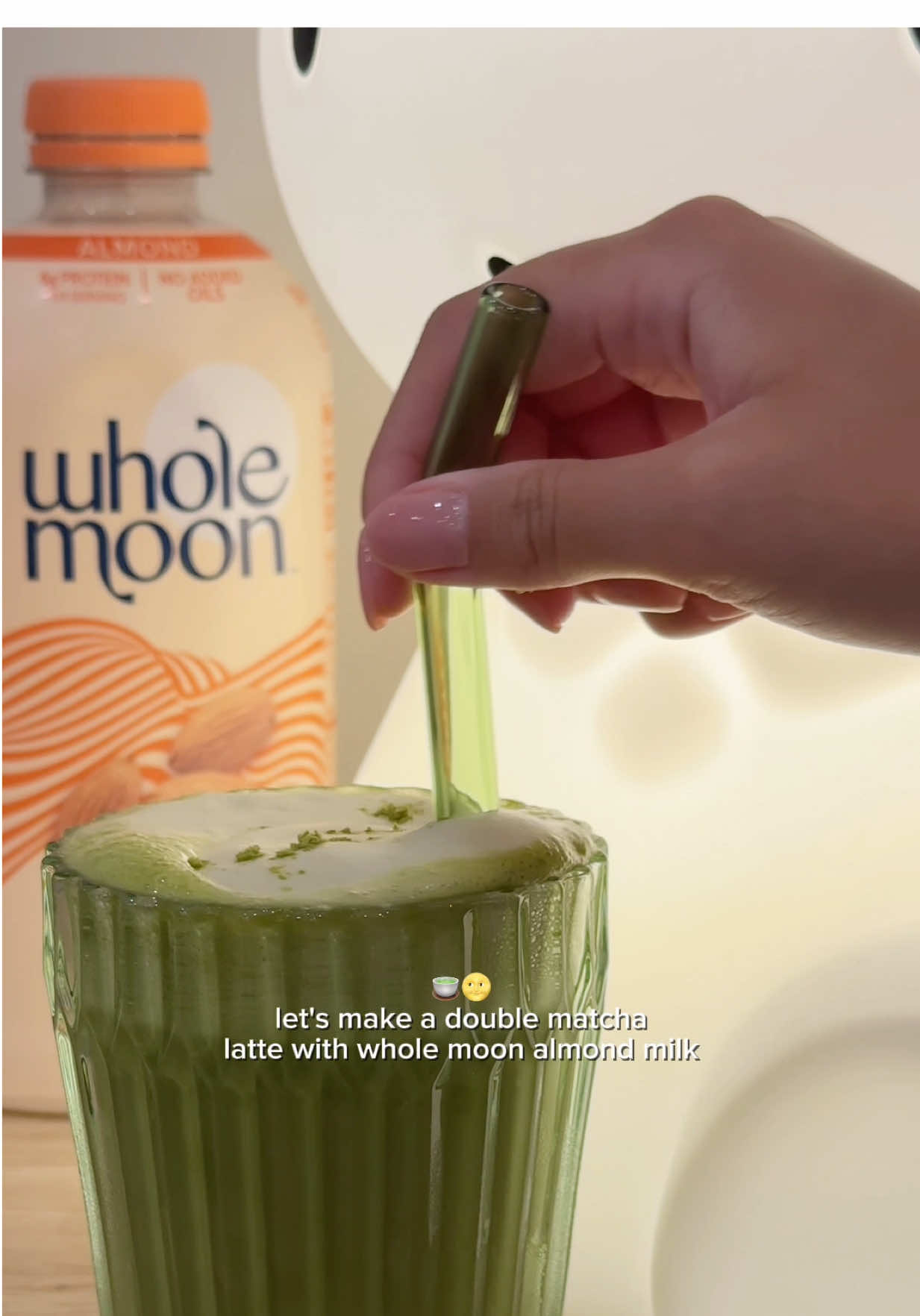 let's make a double matcha latte with Whole Moon almond milk 🍵😌🌱🥛 (spoiler: this milk makes the frothiest cold foam 👀)          @Whole Moon #matcha #matchalatte #dairyfree #matchatok #homecafe ad