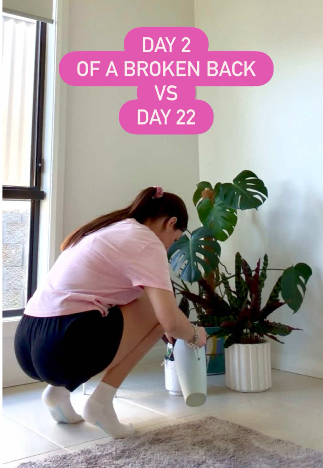 Look how easily I can stand up now! 🙌🏻  That pain I was experiencing in clip 1, I wouldn’t wish upon anybody! I was dosed up on oxycodone too 💀  So so happy with my progress & I’m so much closer to stepping back into the gym 🥰  #HealingJourney #transformation #brokenback #beforeandafter #backpain 