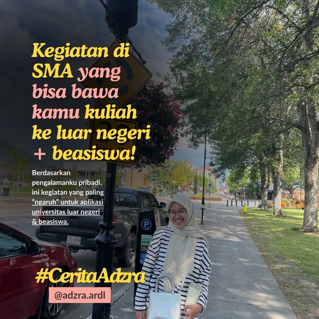 Jawabannya bukan cuma soal nilai rapor. Banyak universitas luar negeri dan beasiswa itu pengin tahu cerita di balik diri kamu: bagaimana kamu memimpin, peduli, dan berkembang. Makanya, penting banget memanfaatkan masa SMA buat aktif. Mulai dari organisasi atau kepanitiaan di sekolah untuk melatih kepemimpinan, komunikasi, dan kerja tim. Lanjut dengan lomba akademik (nggak harus olimpiade kok – bisa penelitian, esai, debat) yang menunjukkan critical thinking dan inovasi kamu. Ada juga lomba non-akademik, supaya terlihat kamu punya passion lain di luar pelajaran dan tetap seimbang. Jangan lupa nilai & konsistensi belajar untuk membuktikan kamu kompeten dan gigih. Sambil itu, ikut kegiatan sosial agar kelihatan empati dan kontribusi nyata pada masyarakat. Kalau sempat, coba juga organisasi luar sekolah biar berani keluar zona nyaman dan membangun relasi lebih luas. Semua pengalaman ini bukan cuma buat CV, tapi membentuk karakter dan cerita yang kuat untuk aplikasi universitas dan beasiswa luar negeri ✨ #kuliahluarnegeri #beasiswakuliah #studyabroad #sma #kelas12 