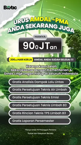 Punya rencana bisnis tapi terkendala AMDAL? Tenang, bareng Biotic, urus AMDAL bisa lebih cepat & simpel ✨ 💰 Mulai dari 900 Jutaan ⏱️ Selesai dalam 200 an hari kerja banyak bonus persetujuan teknis GRATIS 🎁 Kesempatan terbatas untuk 10 klien pertama 🚀 👉 Yuk, konsultasi sekarang lewat link di bio! #AMDAL #PerizinanLingkungan #Biotic #BisnisHijau