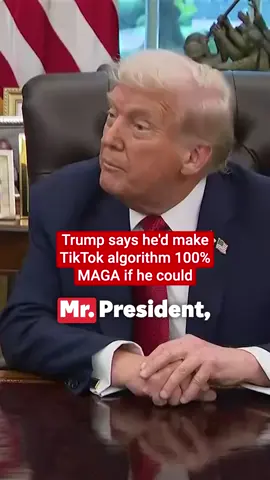 President Donald Trump said that he would like to make the TikTok algorithm “100% MAGA” as he signed an executive order on a deal that will transfer control of the Chinese social media app to a U.S. business group. At a signing ceremony in the Oval Office Thursday, the president announced Chinese president Xi Jinping had approved a proposed deal that met American national security concerns and would be valued at around $14bn. Click on link in bio for more on Independent TV 🔗 #trump #tiktok #maga #news